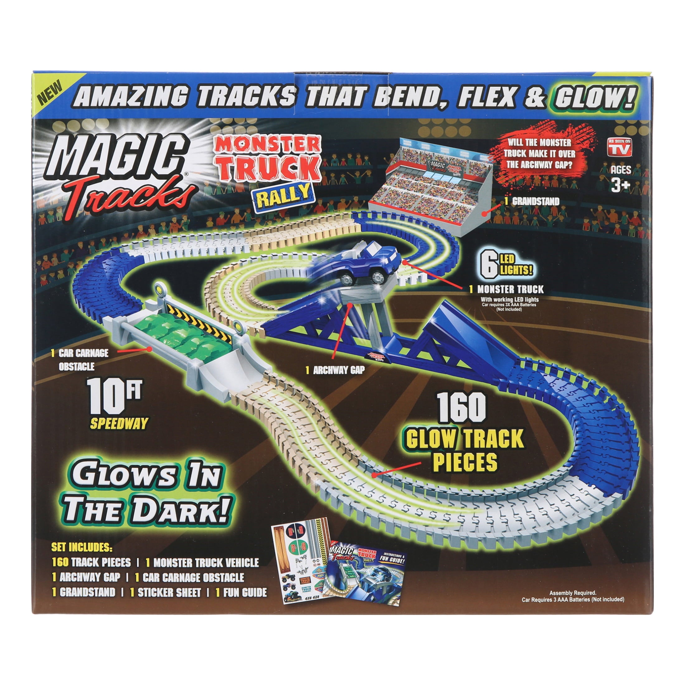 Magic Tracks Monster Truck Rally with a 10ft Glow in the Dark Race Track， for Ages 3+