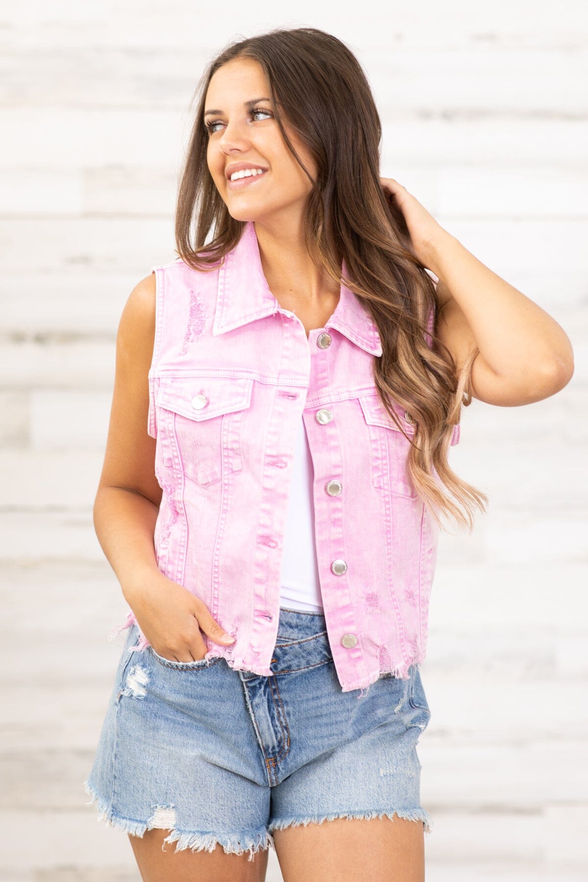Risen Blush Washed Denim Vest