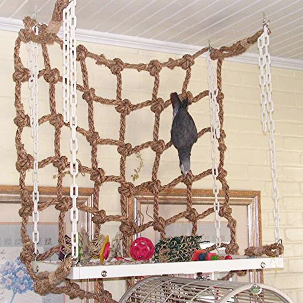 Willstar Parrot Bird Climbing Net Cotton Rope Cage Wood Hemp Rope Ladder Toy Hanging Swing Net Parrot Perch Hammock Toy Decor
