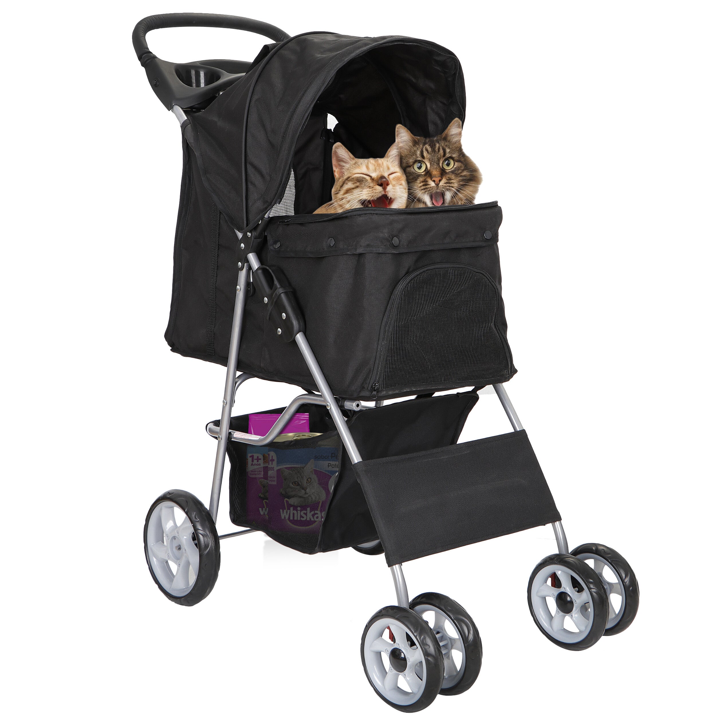 SuperDeal Folding Pet Stroller Small Medium Dog Cat Travel Carriage 4 Wheels W/Cup Holder