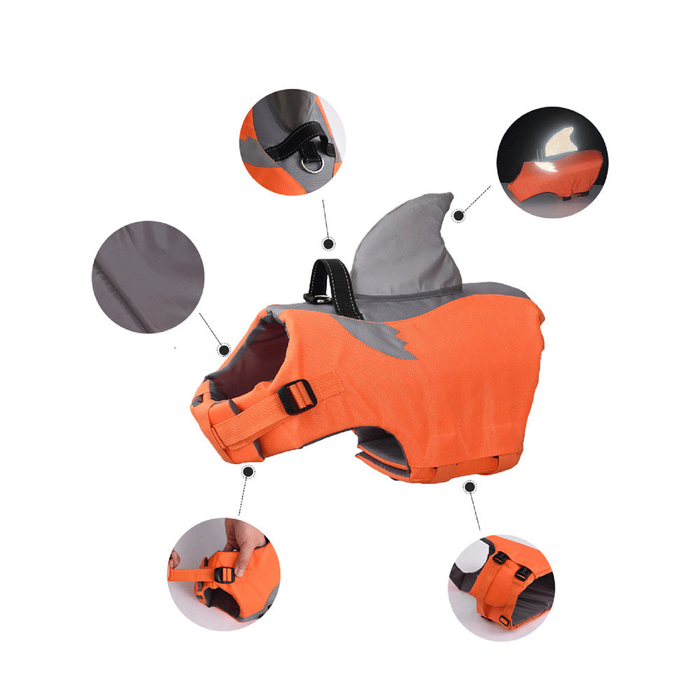 Dog Life Jacket Swimming Vest Dog's Life Vest Shark Floating Pet Lifevest with Safety Handle for Swim Pool Beach Boating Water Flotation Device Preserver for Dog， Orange S