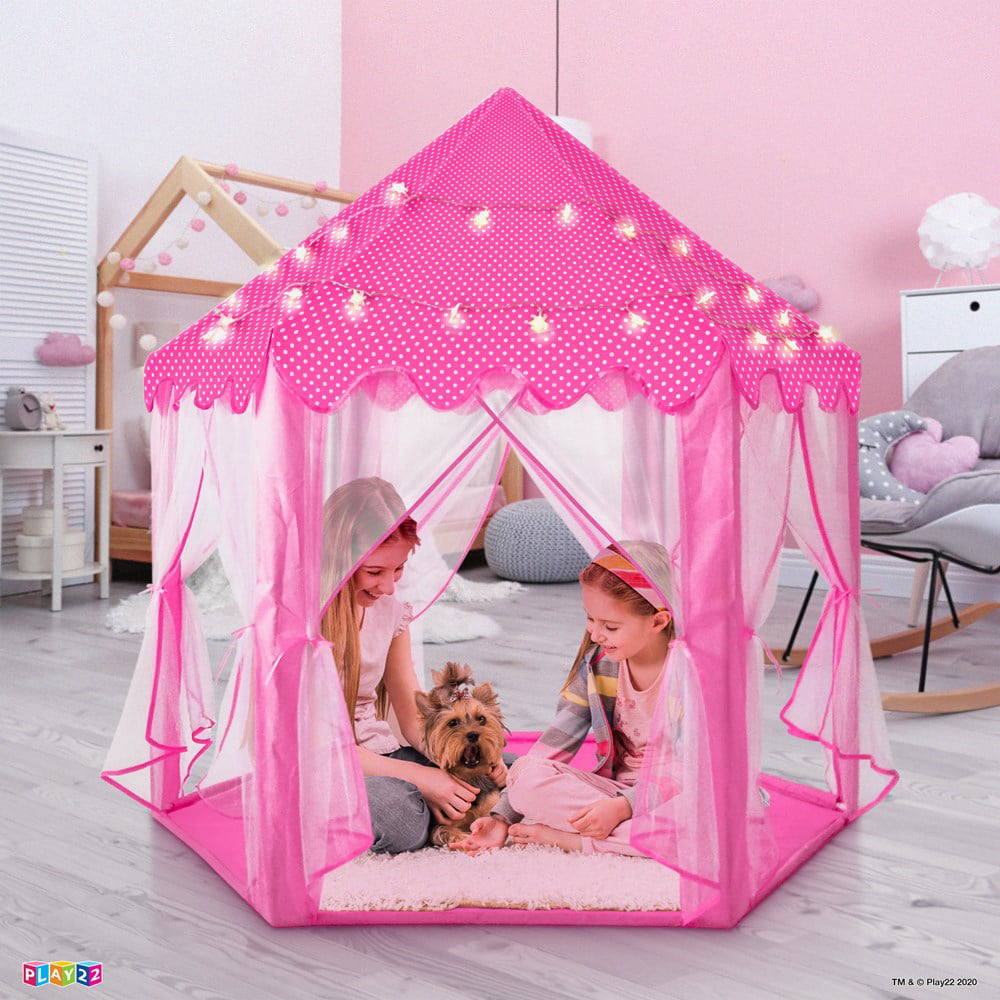 Kids Large Playhouse Tent - Kids Play Tent Princess Castle Pink - Play Tent House For Girls With Star Lights And Carry Bag - Princess Castle Playhouse Tent For Girls Boys Indoor Outdoor - Play22USA