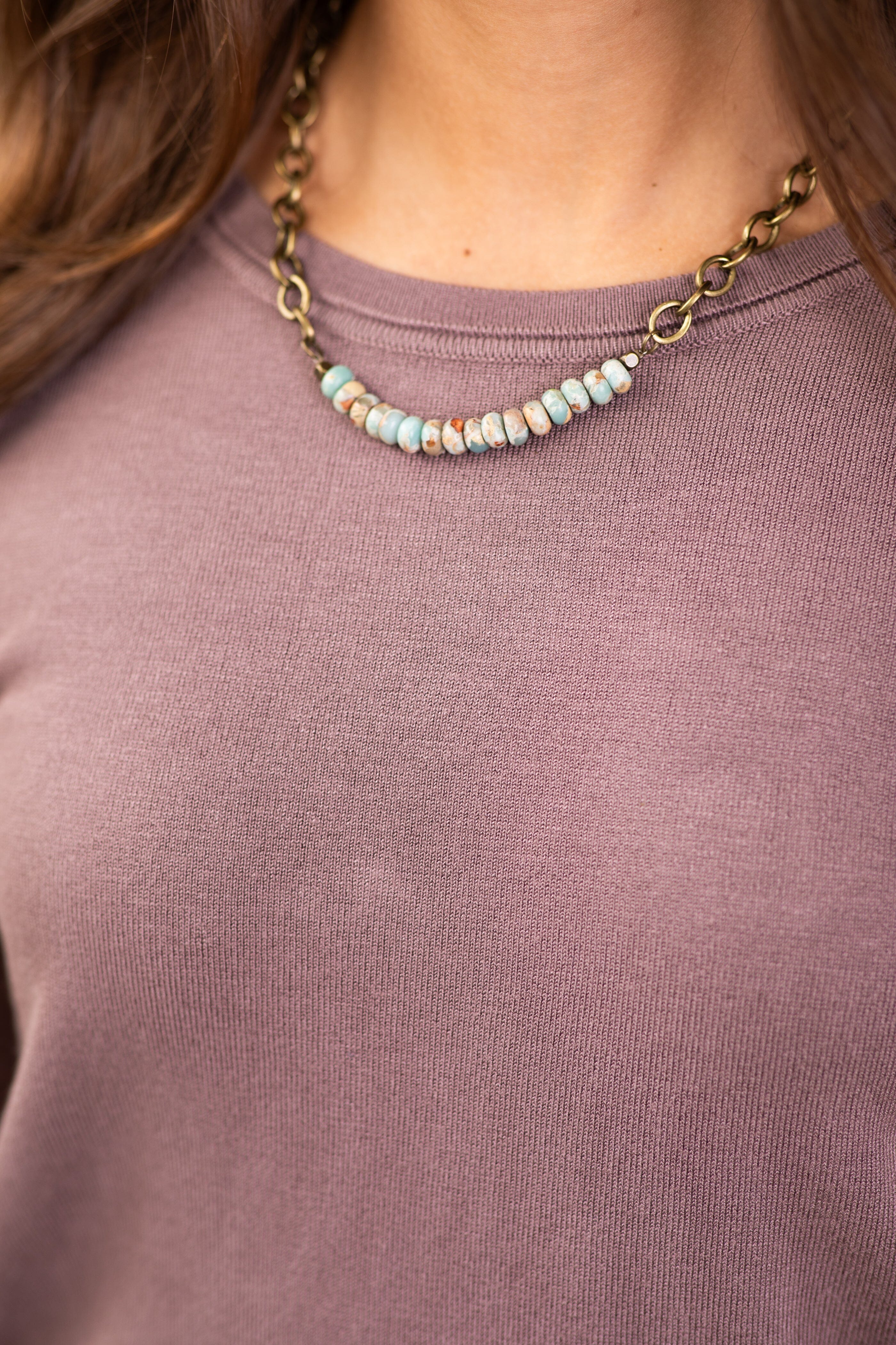 Bronze Beaded Chain Link Necklace