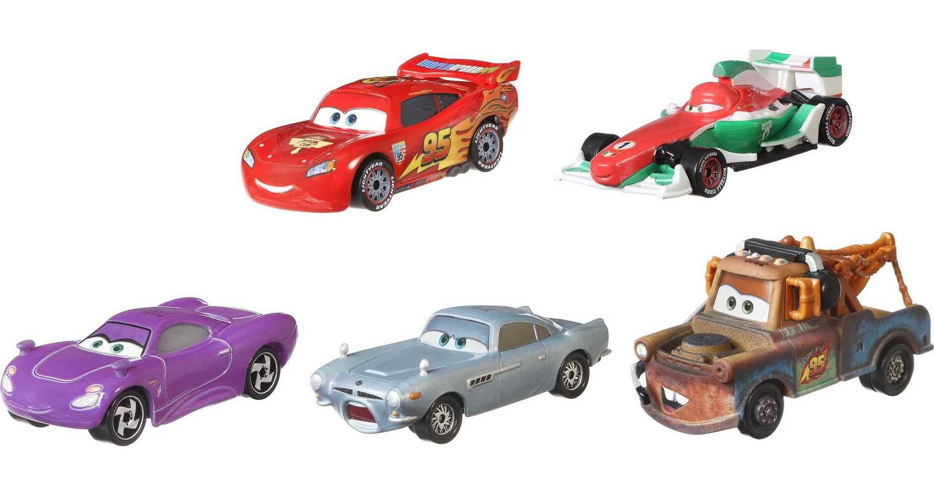 Disney and Pixar Cars 2 Vehicle Set of 5 Collectible Character Toy Cars with Die-Cast Tool Cart
