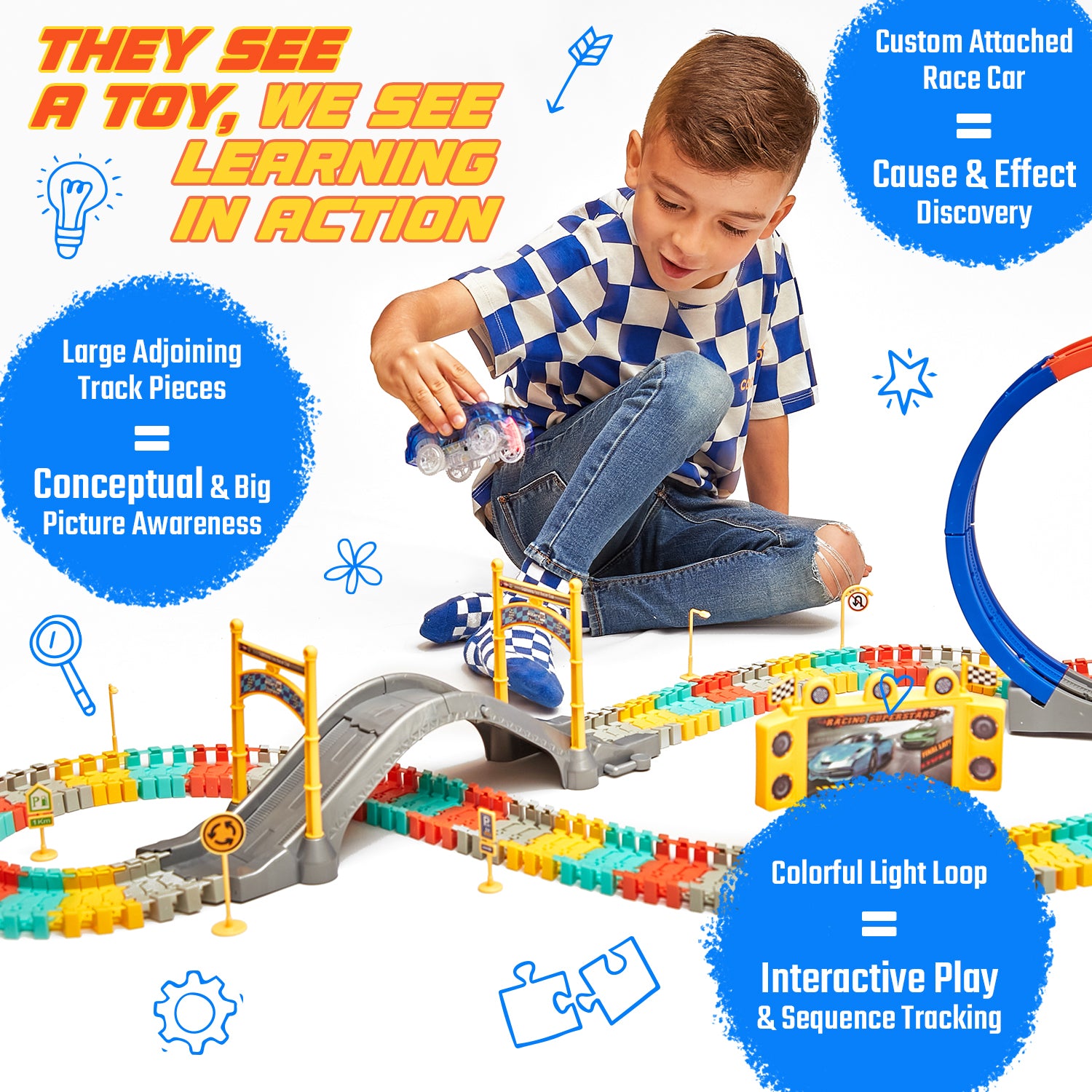 JitteryGit STEM Race Car Track Toy for Kids | Amazing Gift for Boys Girls Toddlers Ages 3 4 5 6 7