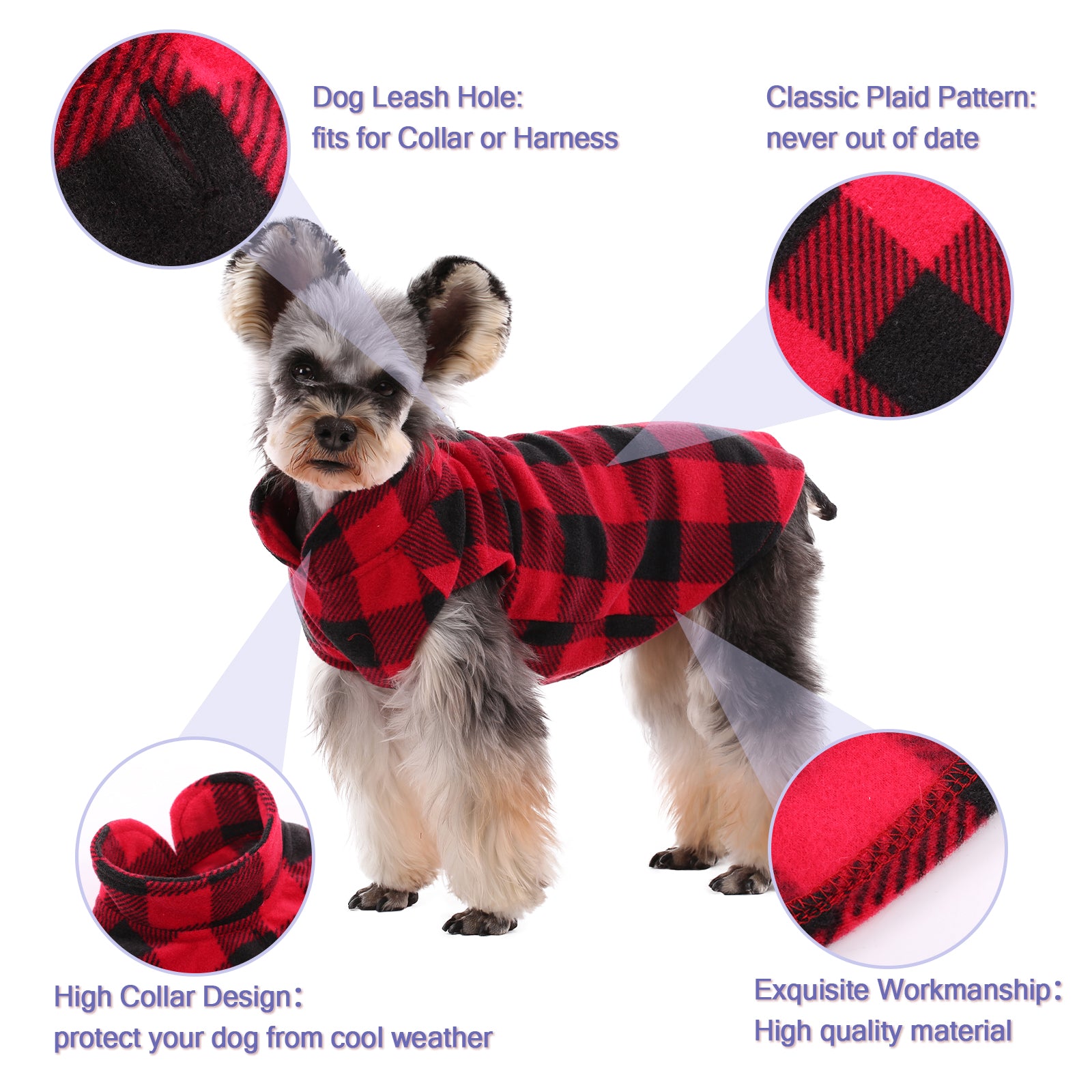 Kuoser Stretch Dog Fleece Vest， Soft Classic Plaid Basic Dog Sweater for Small Dogs and Cats， Warm Dogs Shirt Pullover Dog Coat Jacket Winter Dog Clothes for Teddy Chihuahua Yorkshire with Leash Hole