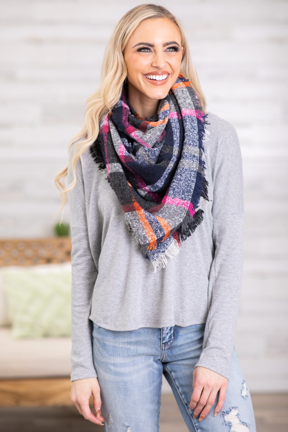 Grey V-Neck Long Sleeve Top