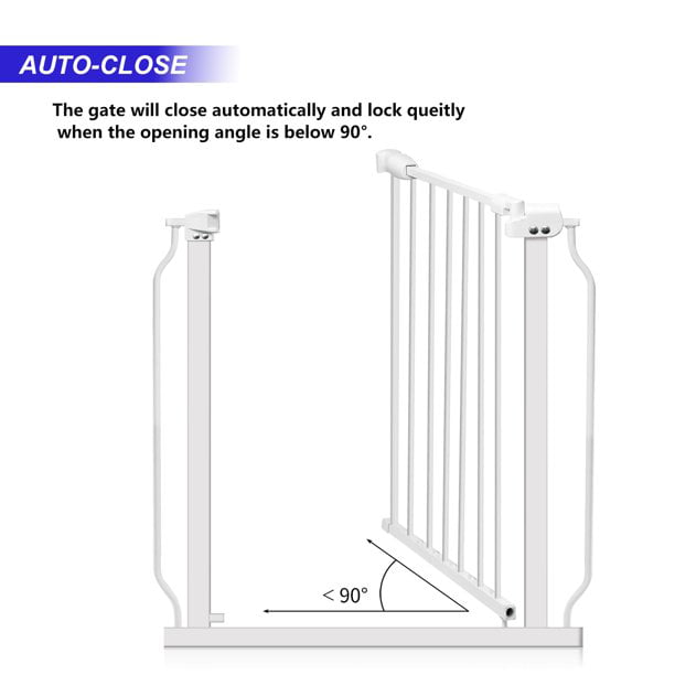 Extra Wide and Tall Baby Gate with Auto-Close and Hold-Open Features， Easy Walk Thru Indoor Safety Gate with 4 Pack of Pressure Mount Kit， Pet Gates with Extension Kit， 57.5