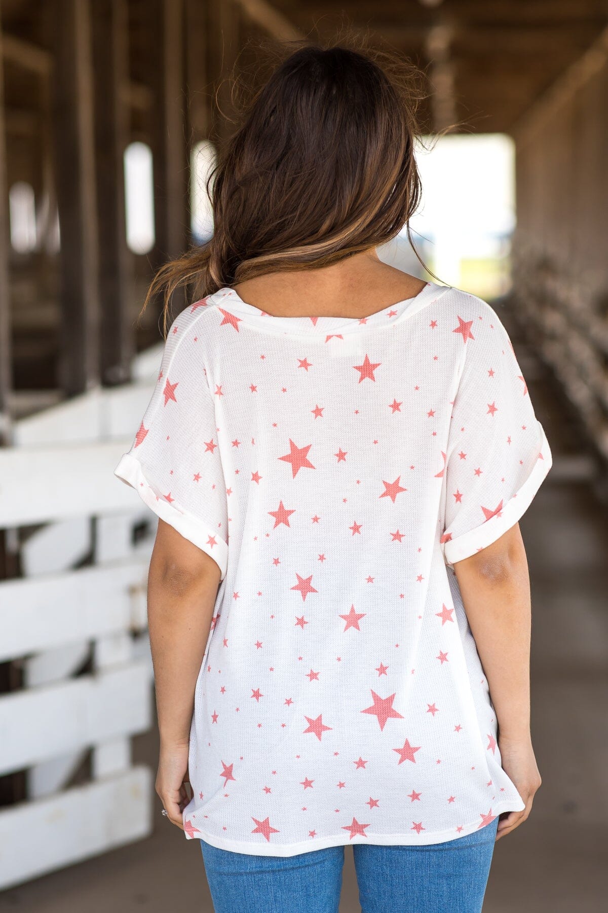 Off White and Blush Star Print Top