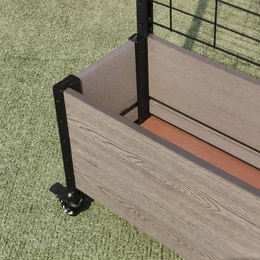 EverBloom Mobile Trough Grey Composite Board and Steel Raised Planter with Trellis K2120G