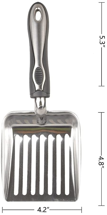 Cat Litter Scoop， Metal， Rubber Handle， BlackandSilver