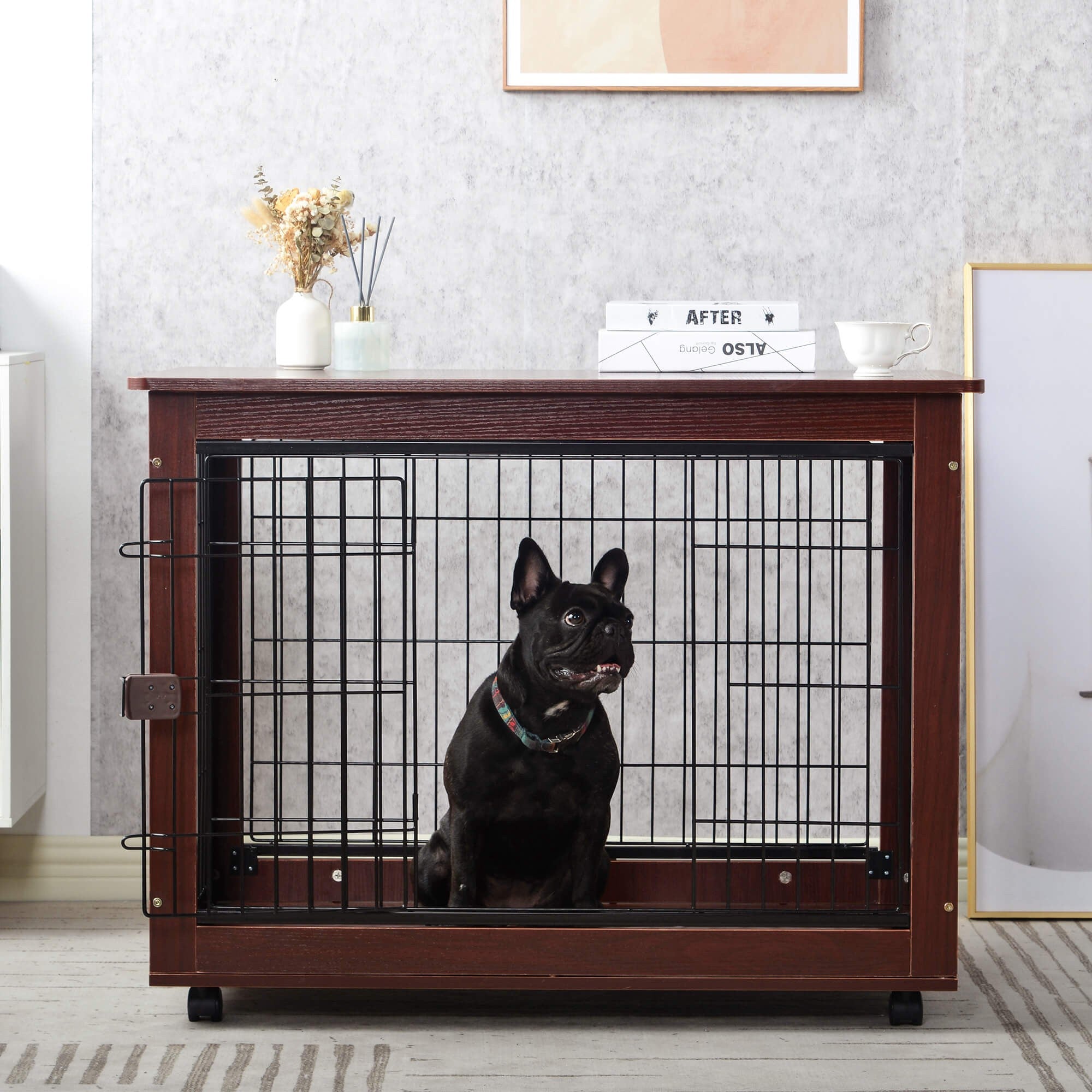 31'' Furniture Style Pet Dog Crate Cage with Wooden Structure