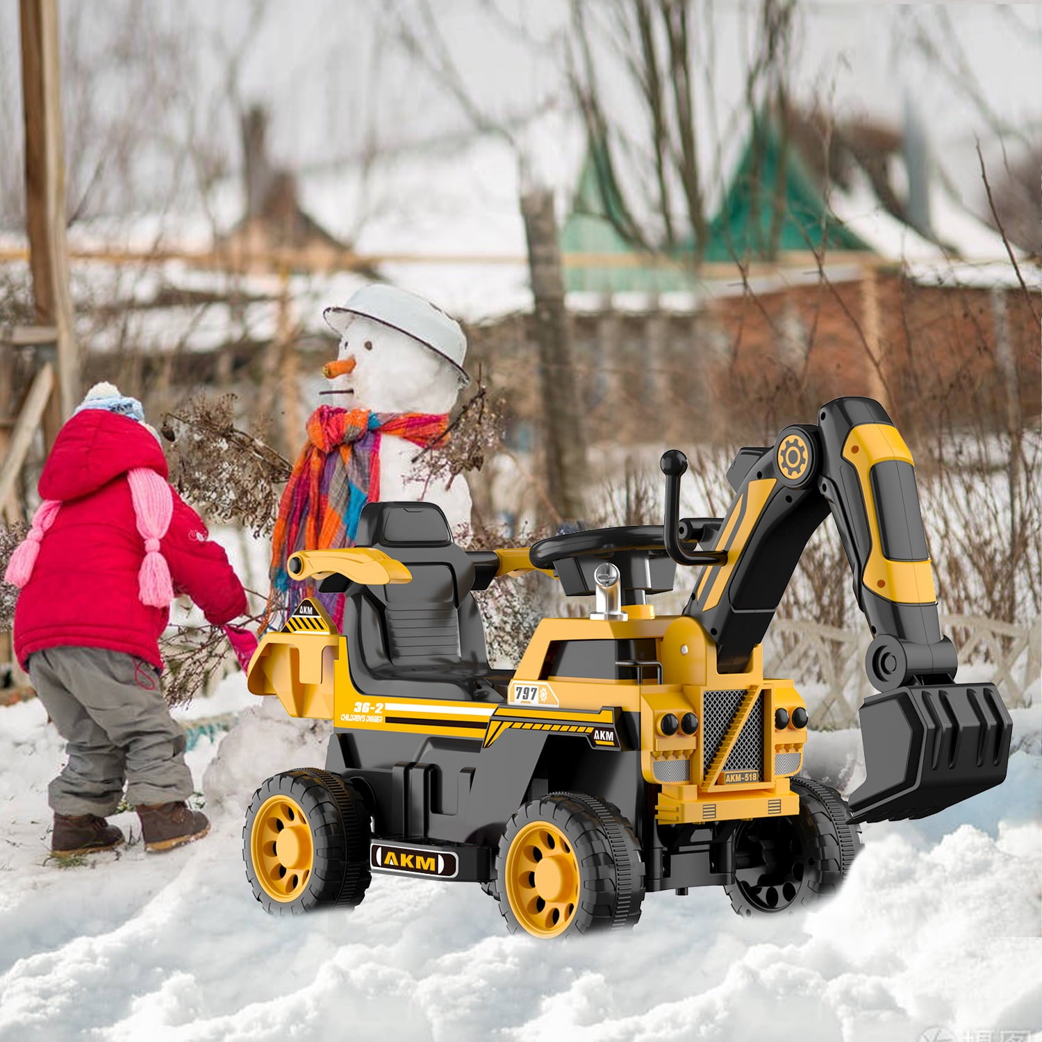 FUNYARD Ride On Excavator Toddler Ride On Toys for Boys W/Safety Helmet， Guardrail， Music and Light， Pretend Play Ride On Construction Vehicles for Kids