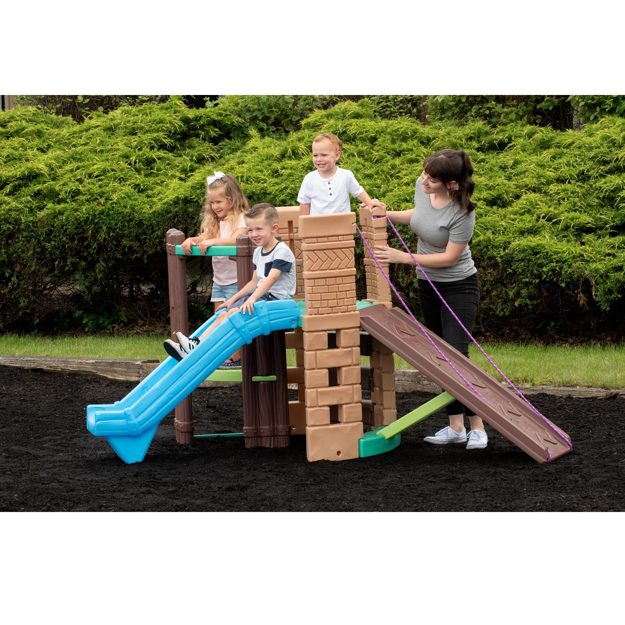 Little Tikes 2-in-1 Castle Playground Climber and Slide with Ladder and Plank， Fits Up to 3 Kids， Indoor and Outdoor Backyard Playground Set， Multicolor- For Toddlers Boys Girls Ages 3 4 5+