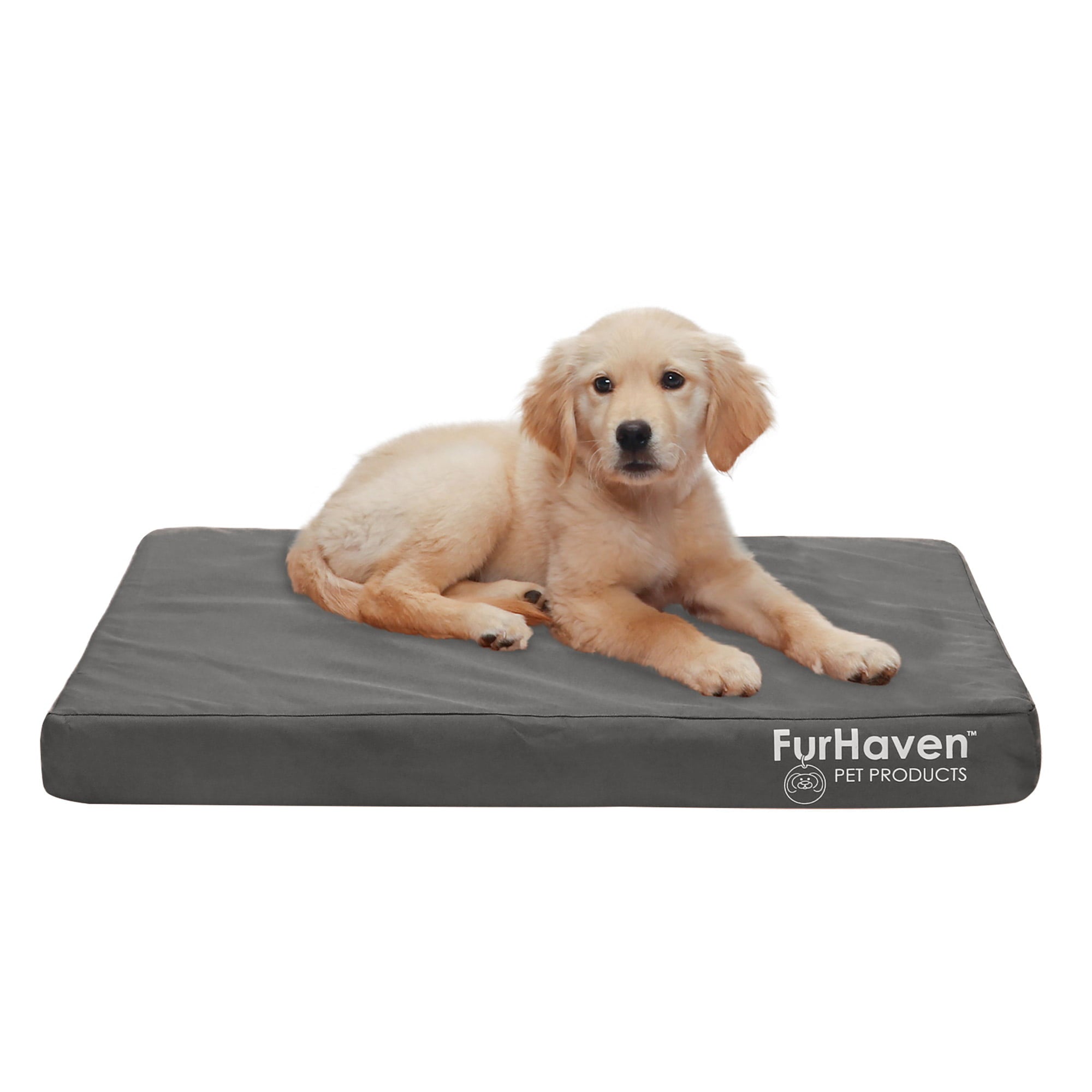 FurHaven | Deluxe Full Support Orthopedic Oxford Indoor/Outdoor Water-Resistant Pet Bed for Dogs and Cats， Stone Gray， Medium