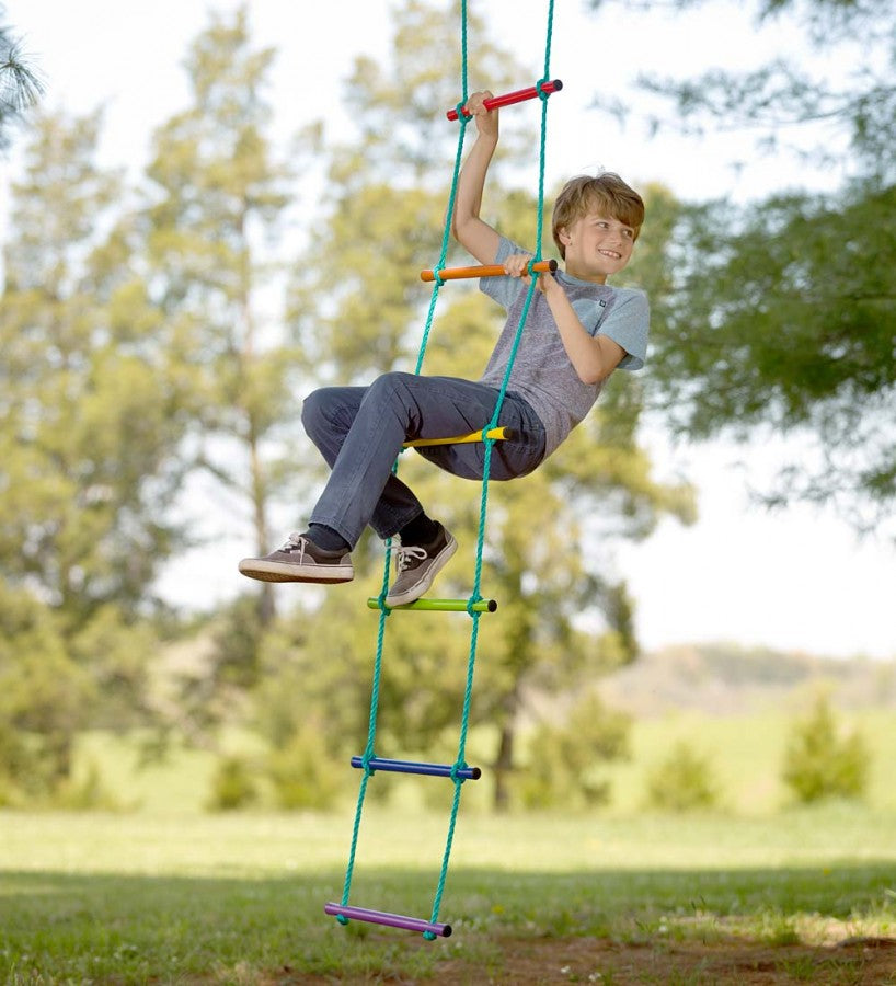 Over-the-Rainbow Climbing Rope Ladder Playground Swing Sets Tree House Accessories Sturdy Nylon Enamel Coated Smooth Metal Rungs， 6' Long