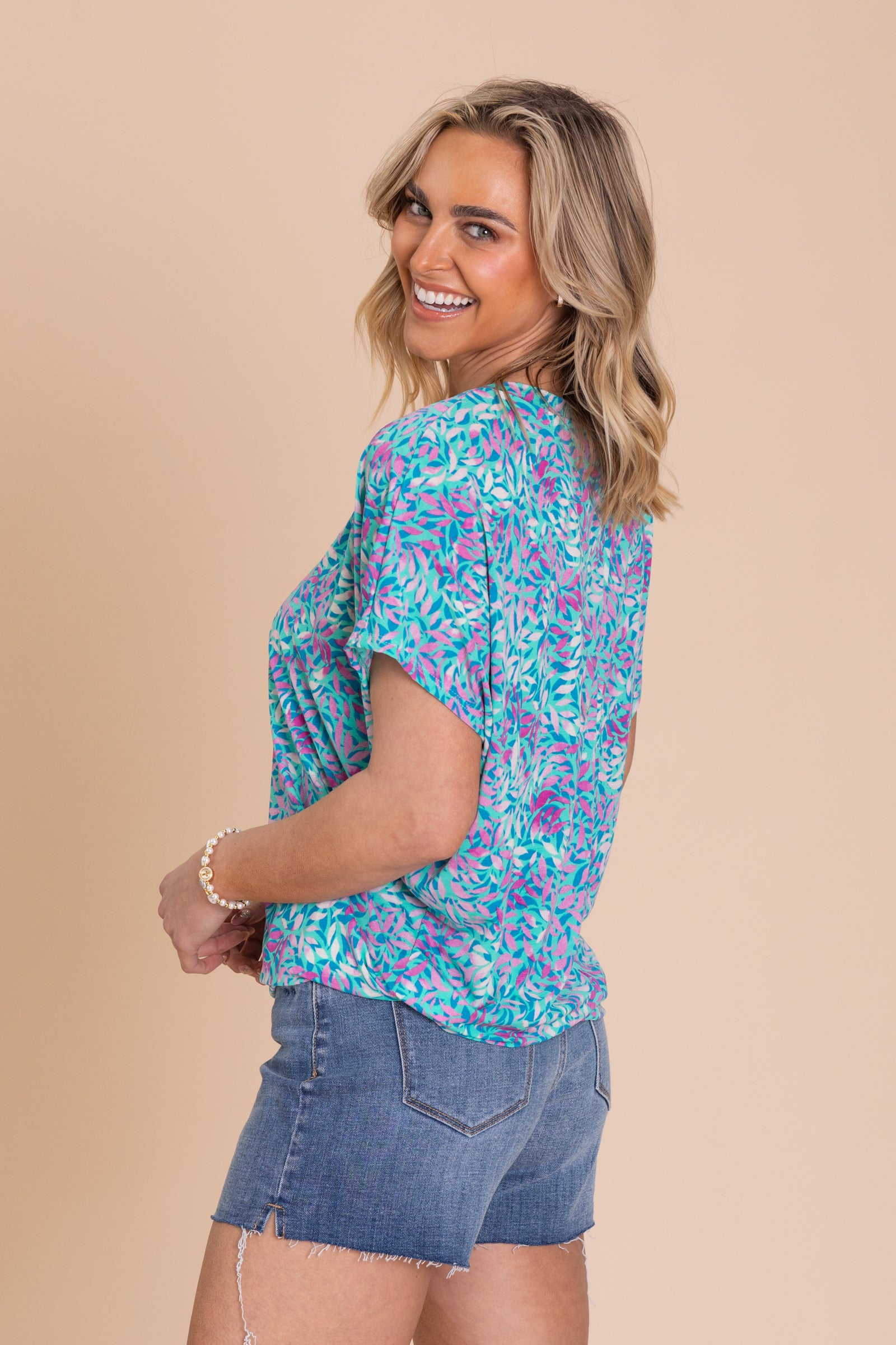 Mint Printed Dolman Sadie Wrinkle Free Top