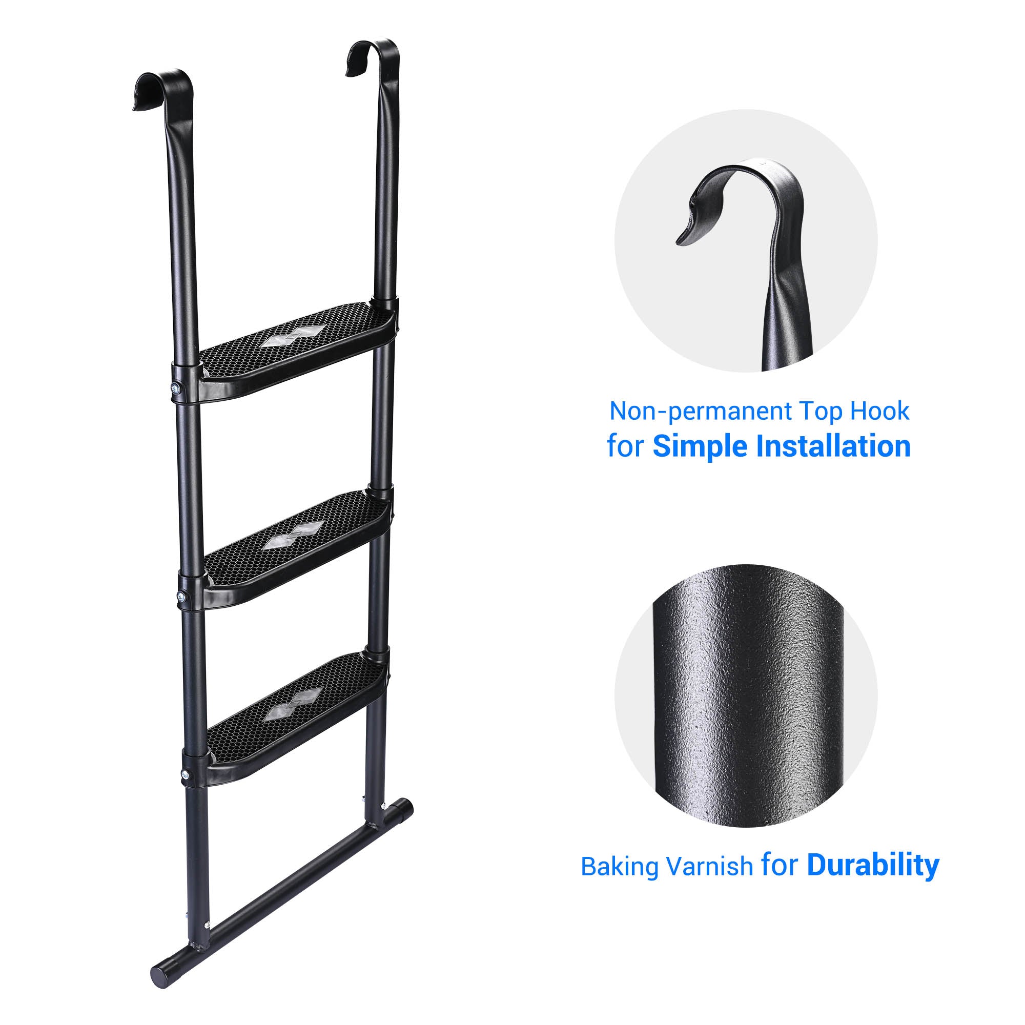 Yescom Universal 3 Step Trampoline Ladder with Wide Skid-Proof Steps Fit 15 FT or Larger Trampolines Kid Outdoor