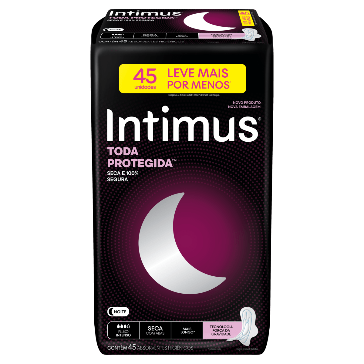 Absorvente com Abas Noite Seca Intimus Toda Protegida Mais Longo Pacote 45 Unidades Leve Mais Pague Menos