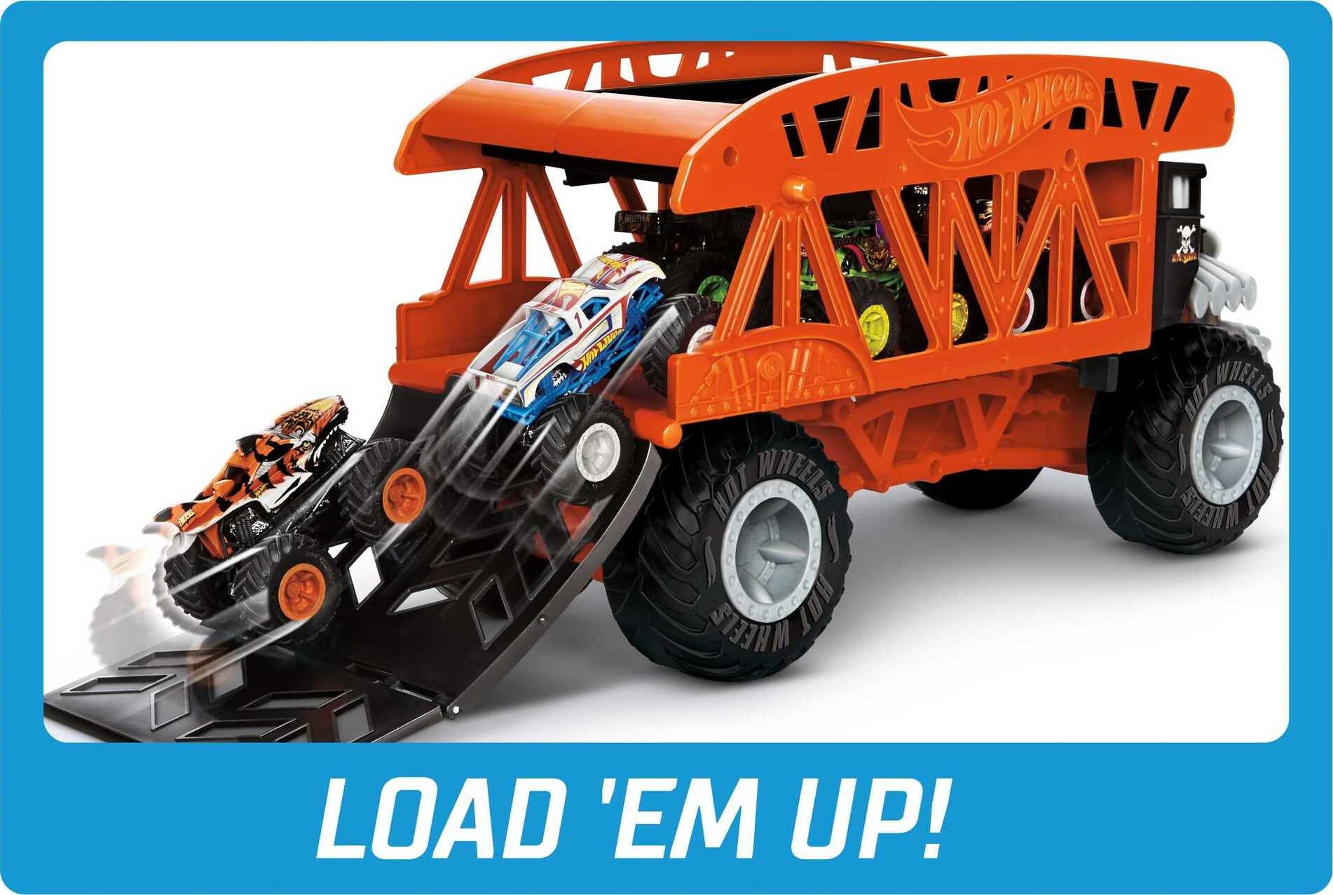 Hot Wheels Monster Trucks Monster Mover， Large-Scale Launcher and Hauler， Stores 12 Toy Trucks