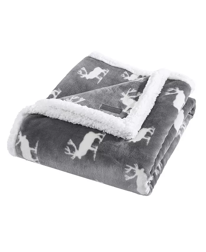 Eddie Bauer Elk Stance Ultra Soft Plush Fleece Reversible Throw Blanket， 60
