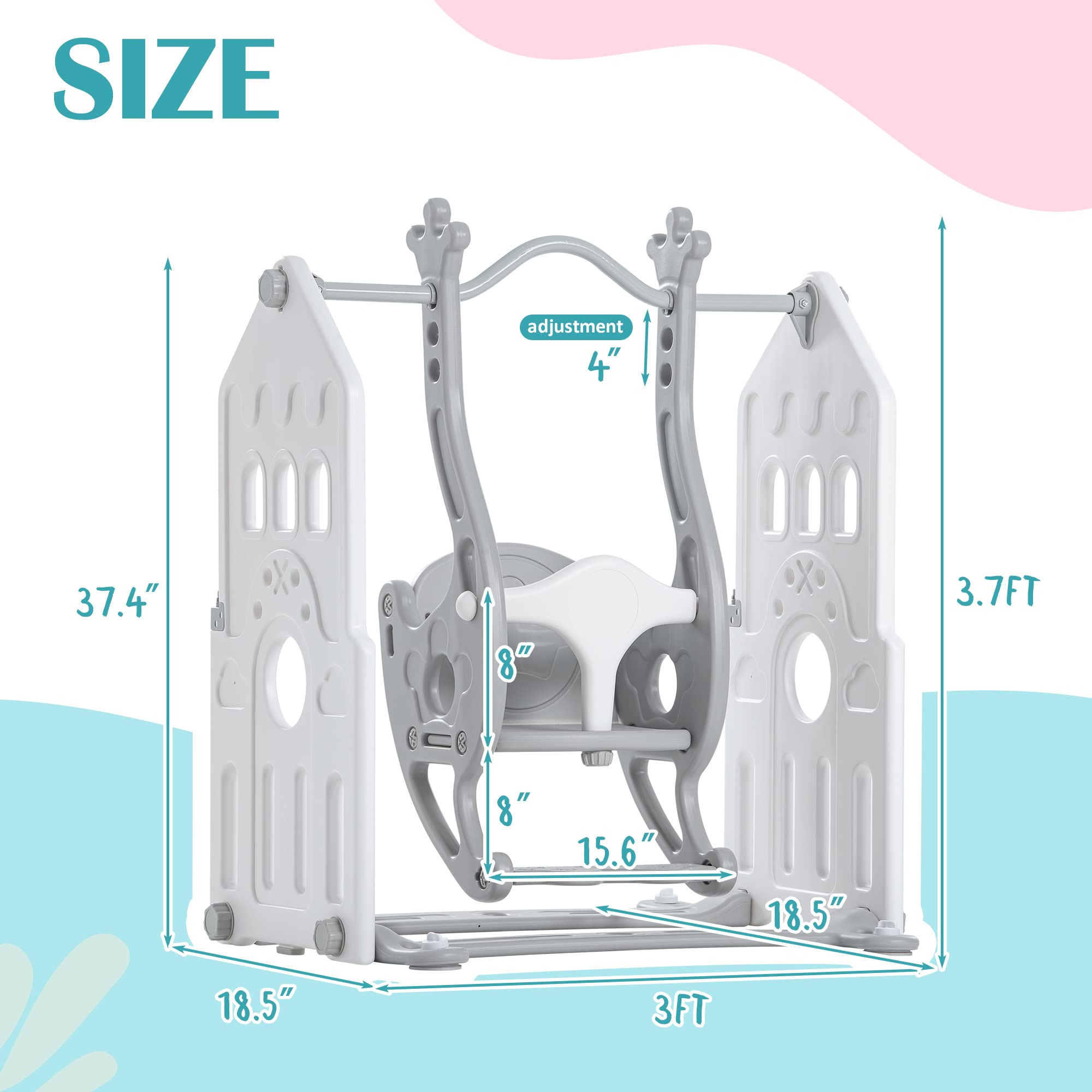 KAINSY Baby Swing for Infants Toddler Kids Age 6 months to 4 Years， Indoor Outdoor Toddler Swing Set with 3 Adjustable Height and Stand， Max Load 121lbs