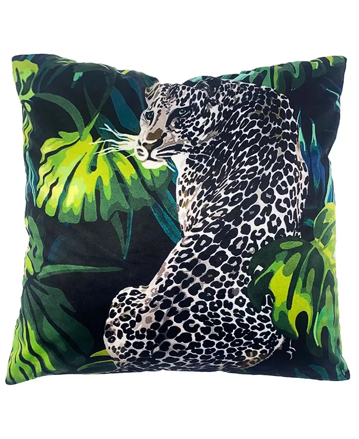 Mod Lifestyles Tropical Jungle Jaguar Printed Velvet Pillow， 20