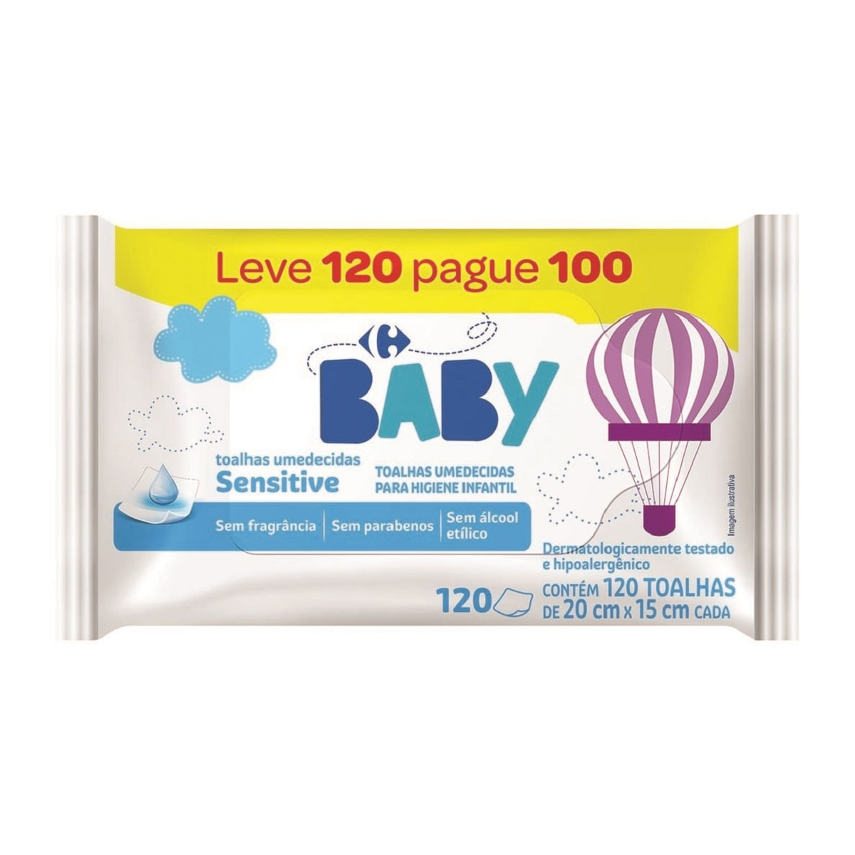 Toalha Umedecida Carrefour Sensitive 120 Unidades