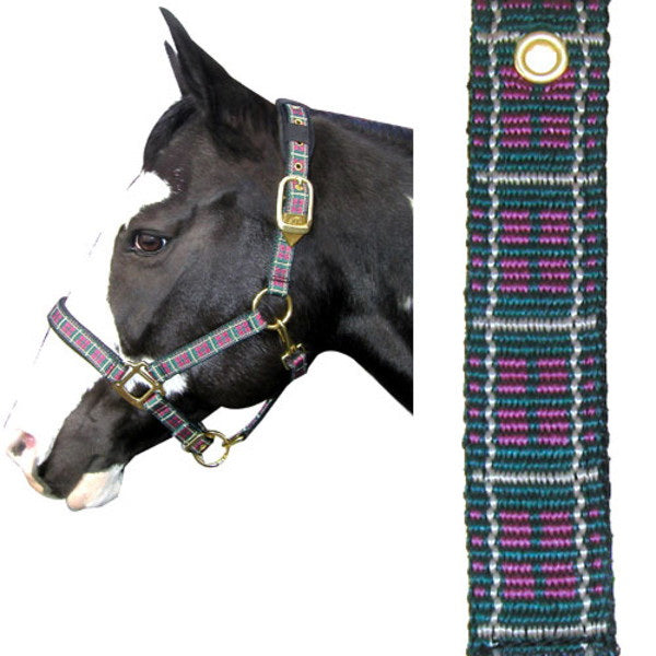 Intrepid International 128002RT Plaid Nylon Padded Horse Halter with Solid Brass Hardwareand#44; Red and Tan