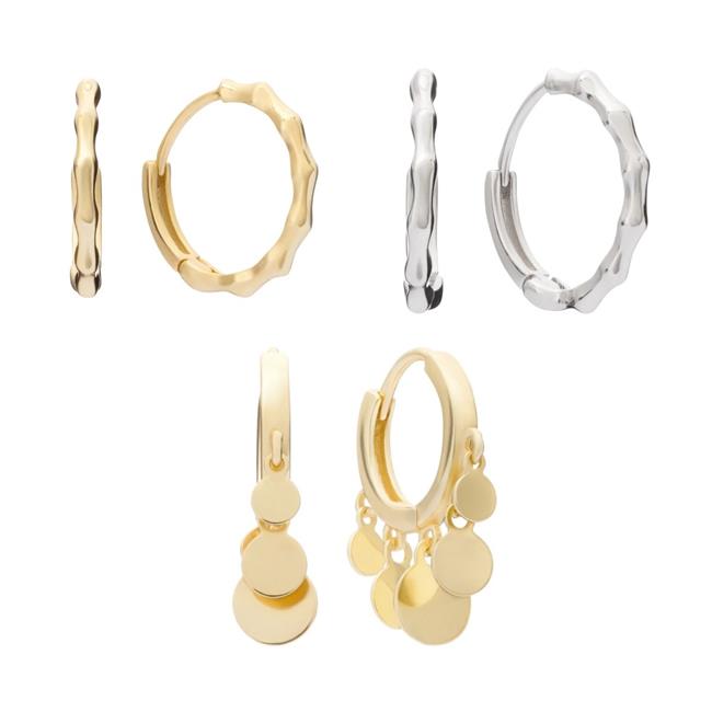 Y2 YZJB2 Silver and Goldtone Huggie Hoop Bundleand#44; Set of 3