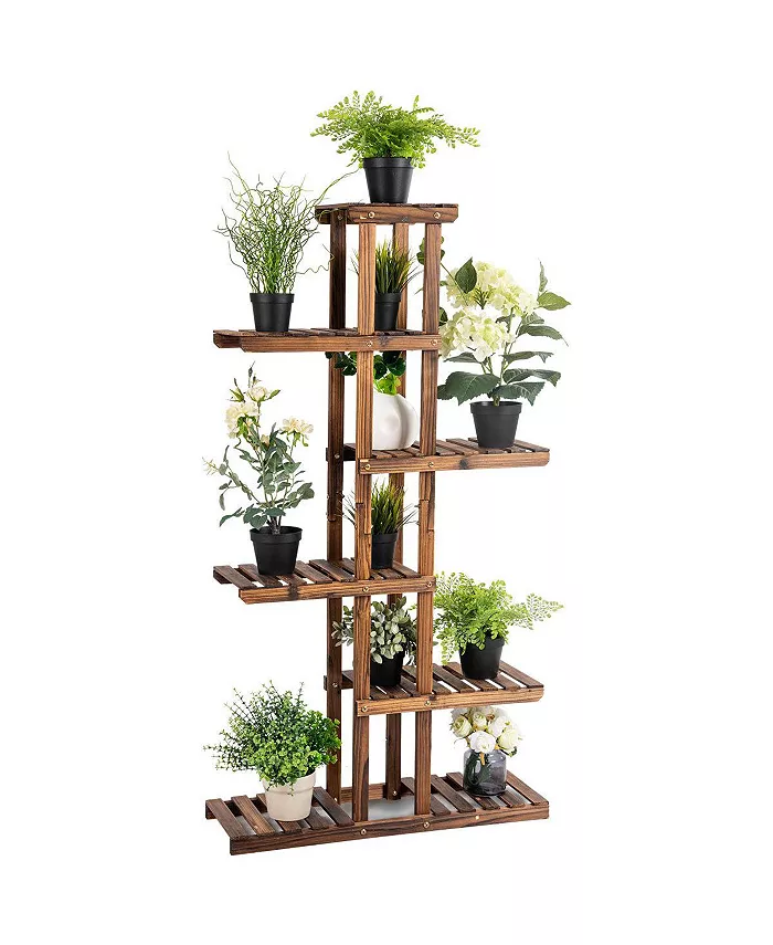 Costway 6 Tier 11 Pots Wooden Plant Flower Display Stand Wood Shelf