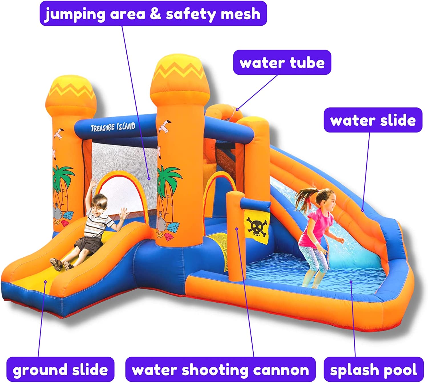 Arlopu Inflatable Water Slide Bounce House with Blower， Outdoor Yard Park Jumping Castle with Play Splash Pool for Kids 2-8 Years