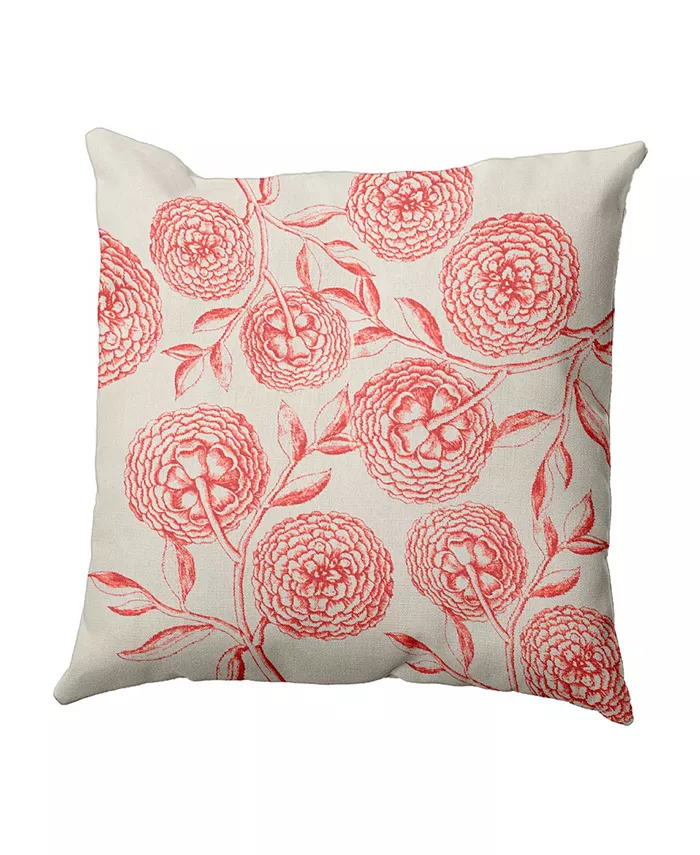 E by Design Antique Flowers 16 Inch Coral Decorative Floral Throw Pillow