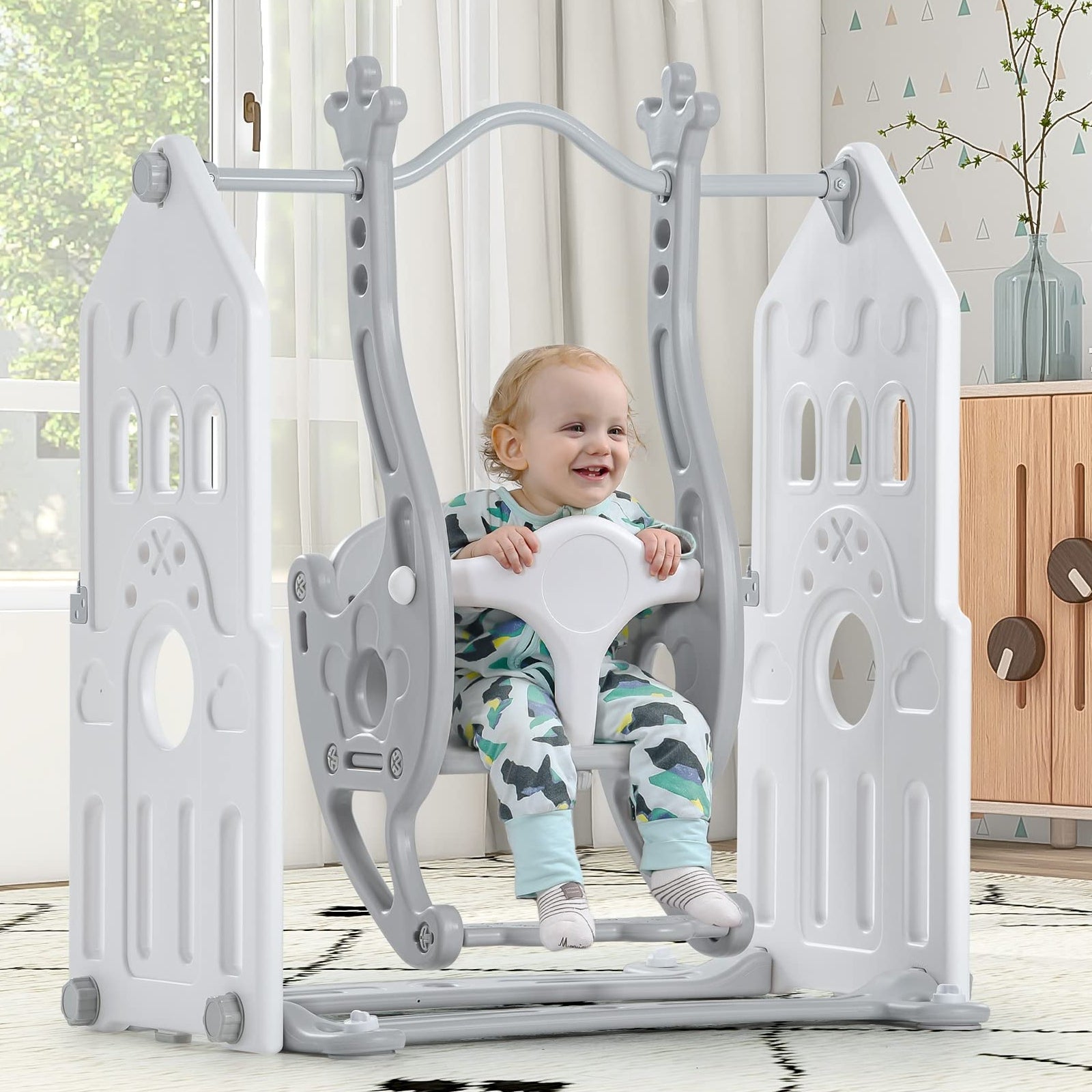 KAINSY Baby Swing for Infants Toddler Kids Age 6 months to 4 Years， Indoor Outdoor Toddler Swing Set with 3 Adjustable Height and Stand， Max Load 121lbs