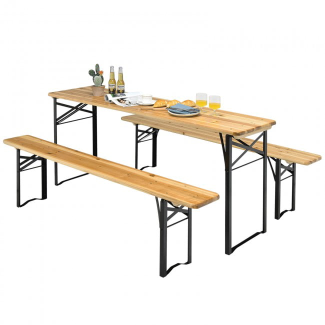 Folding Wooden Picnic Table Bench Set - 3 Pcs