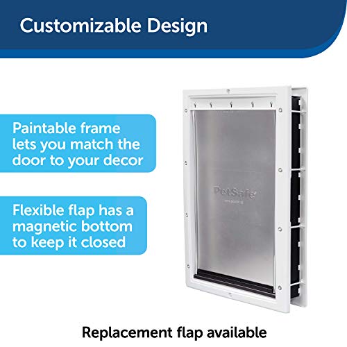 PetSafe Plastic Pet Door Medium with Soft Tinted Flap， Paintable White Frame， for Dogs Upto 40 Lb (PPA00-10959)