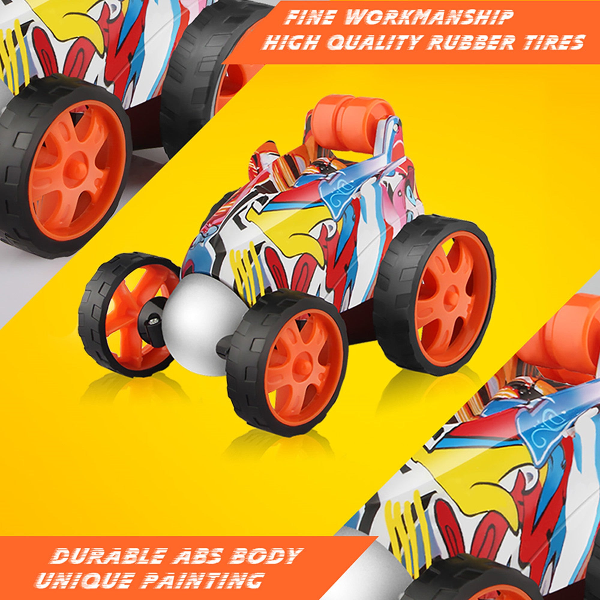 Wupuaait RC Roller Car， 360° 4WD Stunt Toy Car Xmas Gift for 3-12 Y Boys and Girls， Orange