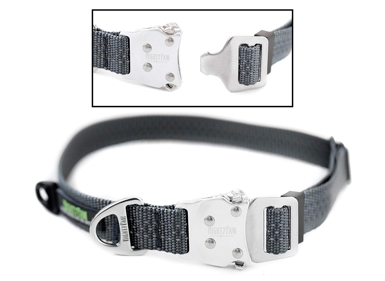 Mighty Paw Metal Buckle Dog Collar， All Metal Hardware， Lightweight Collar， Reflective Stitching， Strong， Durable (Medium， Grey)