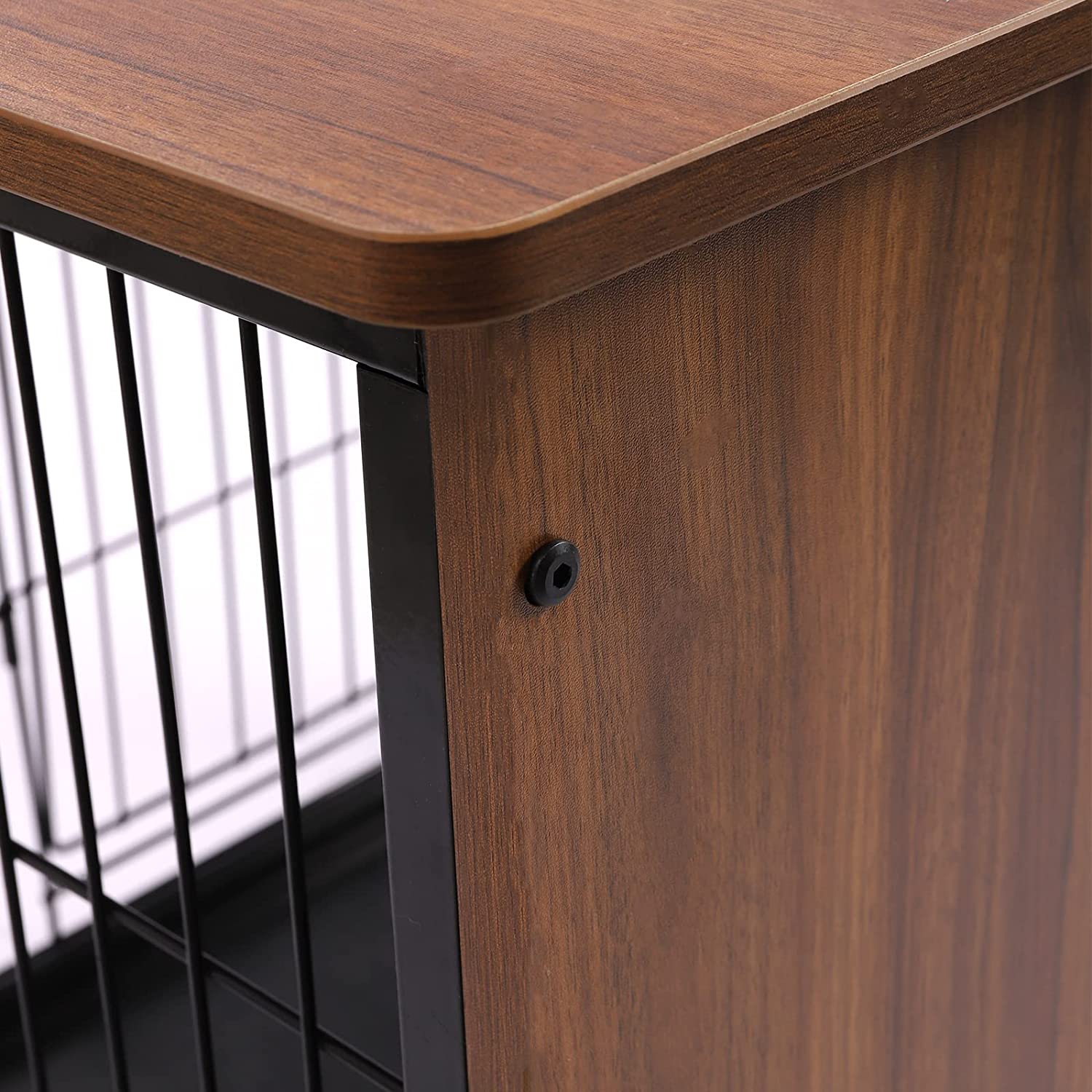 Miumaeov Dog Crate With A Spacious Top， Brown Furniture-style Crates with Wheels， Indoor Dog Kennel， Metal Dog House， Dog Cage with Tray， 38.6 * 25.2 * 30.1in