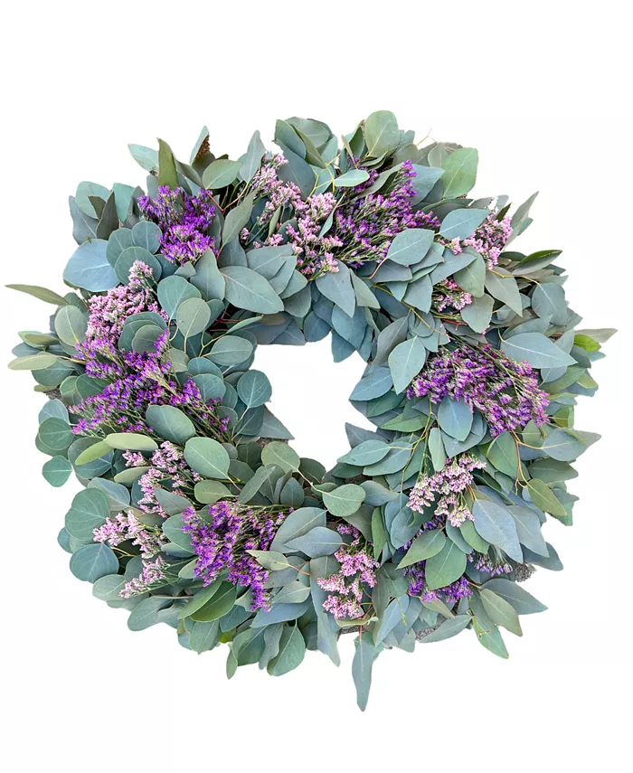 GreenishBlu Real Misty Flower Limonium Fresh Spring Wreath， 20