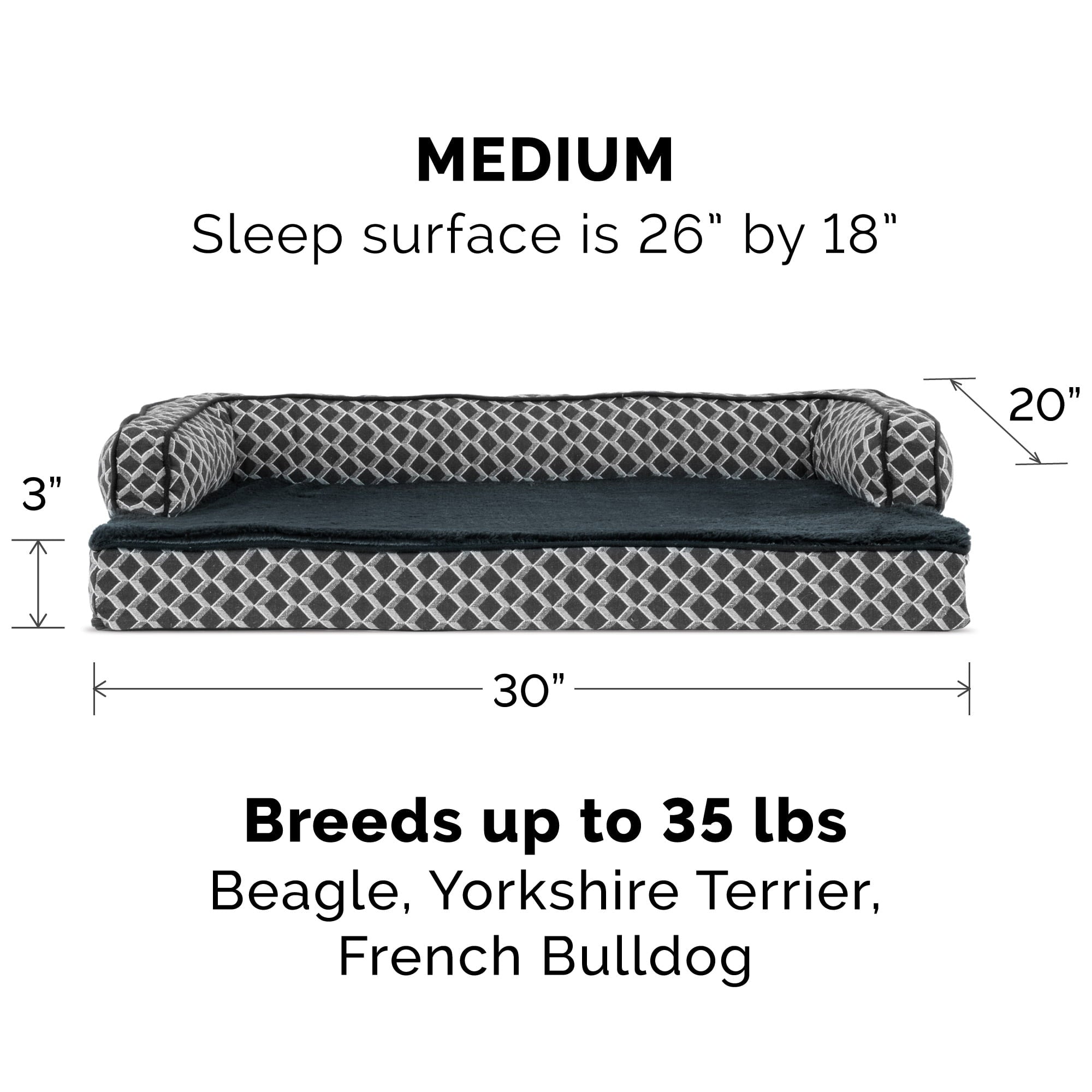 FurHaven Pet Products | Cooling Gel Memory Foam Orthopedic Plush and Decor Comfy Couch Pet Bed for Dogs and Cats， Diamond Gray， Medium