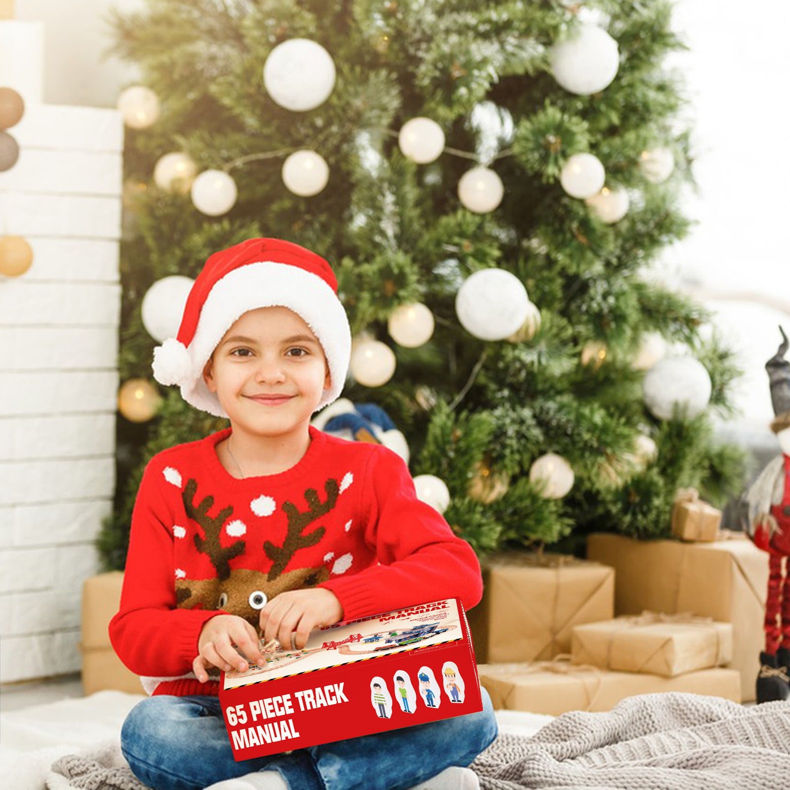 Wooden Train Set 65PCS， BetDEF Toy Train Sets with All-Wood Double Sided Train Tracks for Boys and Girls Fits Thomas， Brio， Melissa and Doug...(65PC)