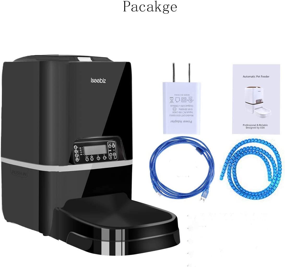 Iseebiz Automatic Dog Feeder， 5L， Pet Food Dispenser with Voice Recording， Timer Programmable， Black