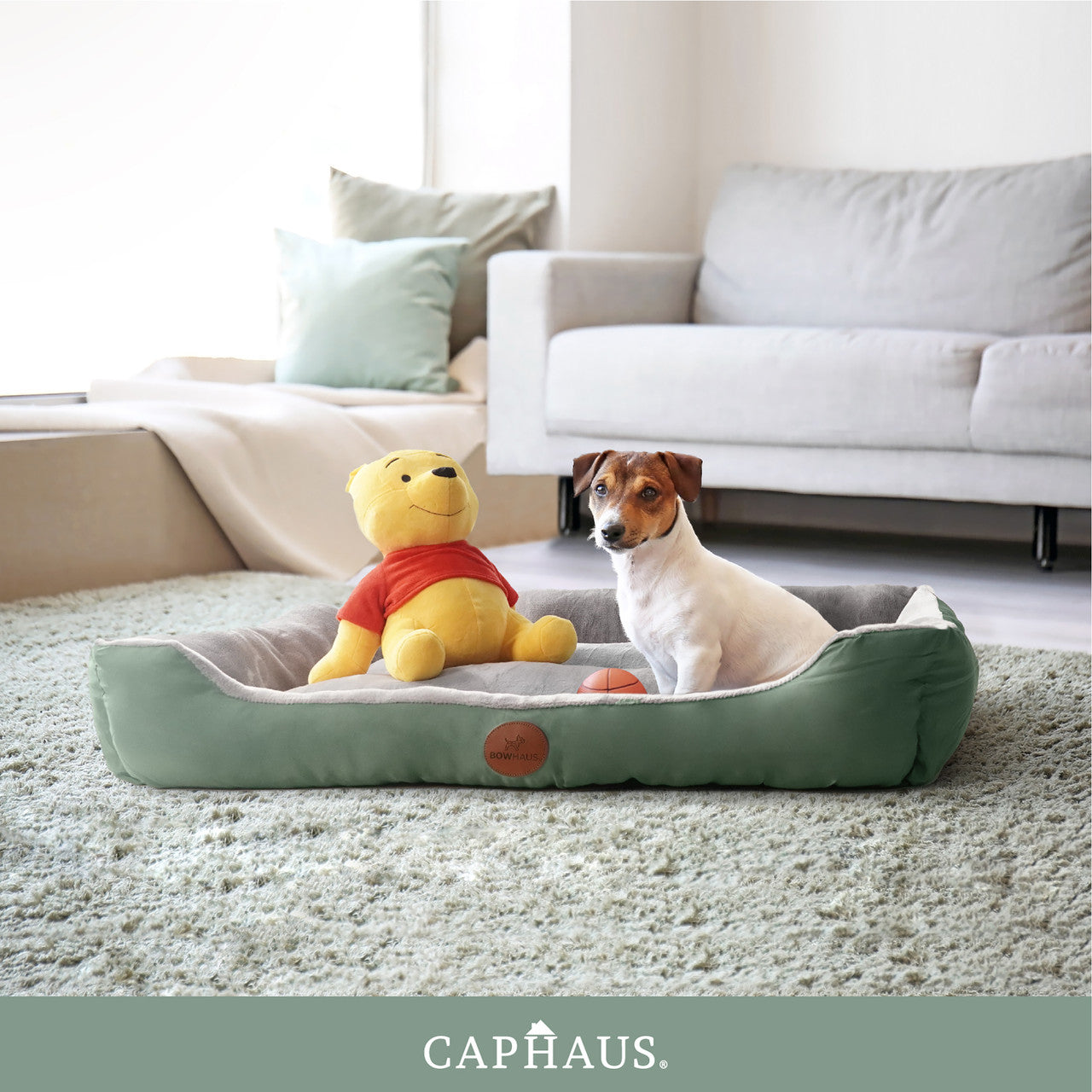 CAPHAUS 32/37 Inch Dog Bolster Couch Bed for Small/Medium/Large Dogs， Orthopedic Cat Bed for Indoor Cats， Calming， Anti-Slip Bottom， Washable， Anti-Anxiety Fluffy Soft Pet Bed in Blue， Brown， Gray