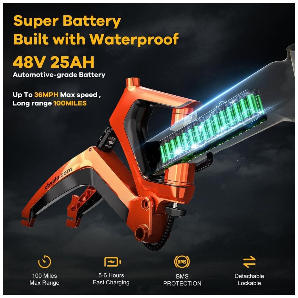 Bicicleta Elétrica Dobrável para Adultos 1000W de Pico - 2000W, 35 MPH, 100 Milhas, Bateria Removível de 48V 25Ah, Pneus Gordos de 20