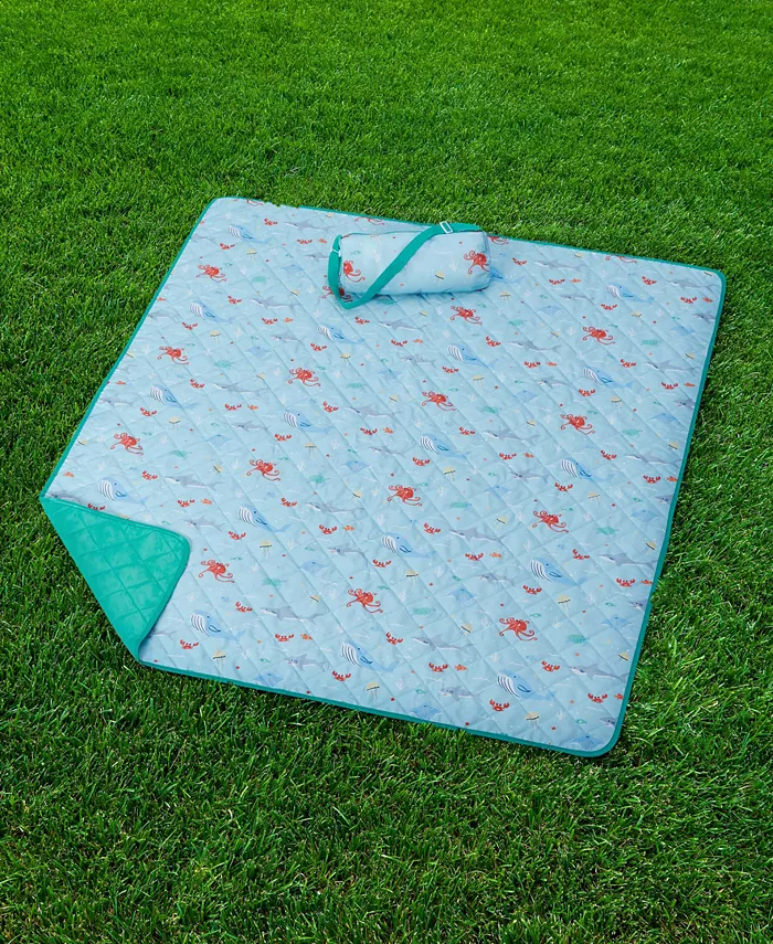 JLA Home Friendly Sea Printed Picnic Blanket Tote Set， 50