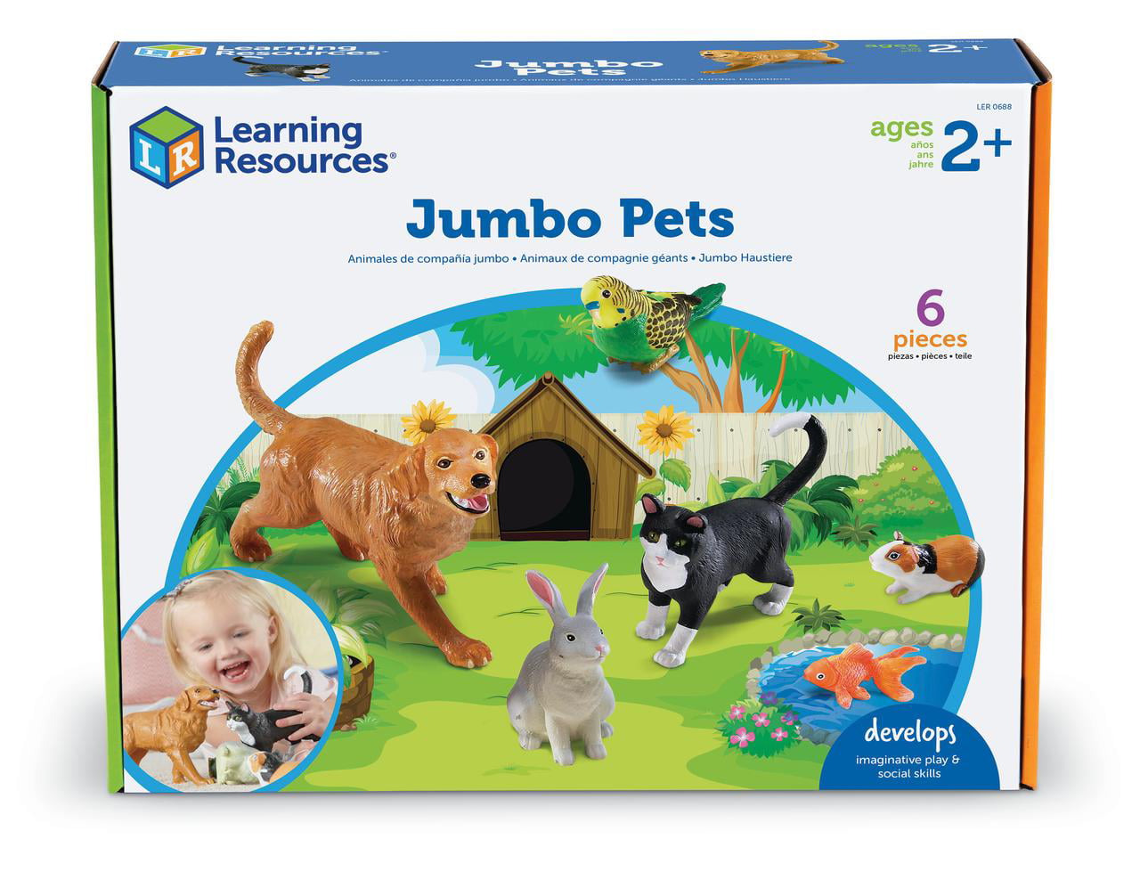Learning Resources Jumbo Pets - 6 Pieces， Boys and Girls Ages 2+， Toddler Learning Toy， Animal Figures For Kids