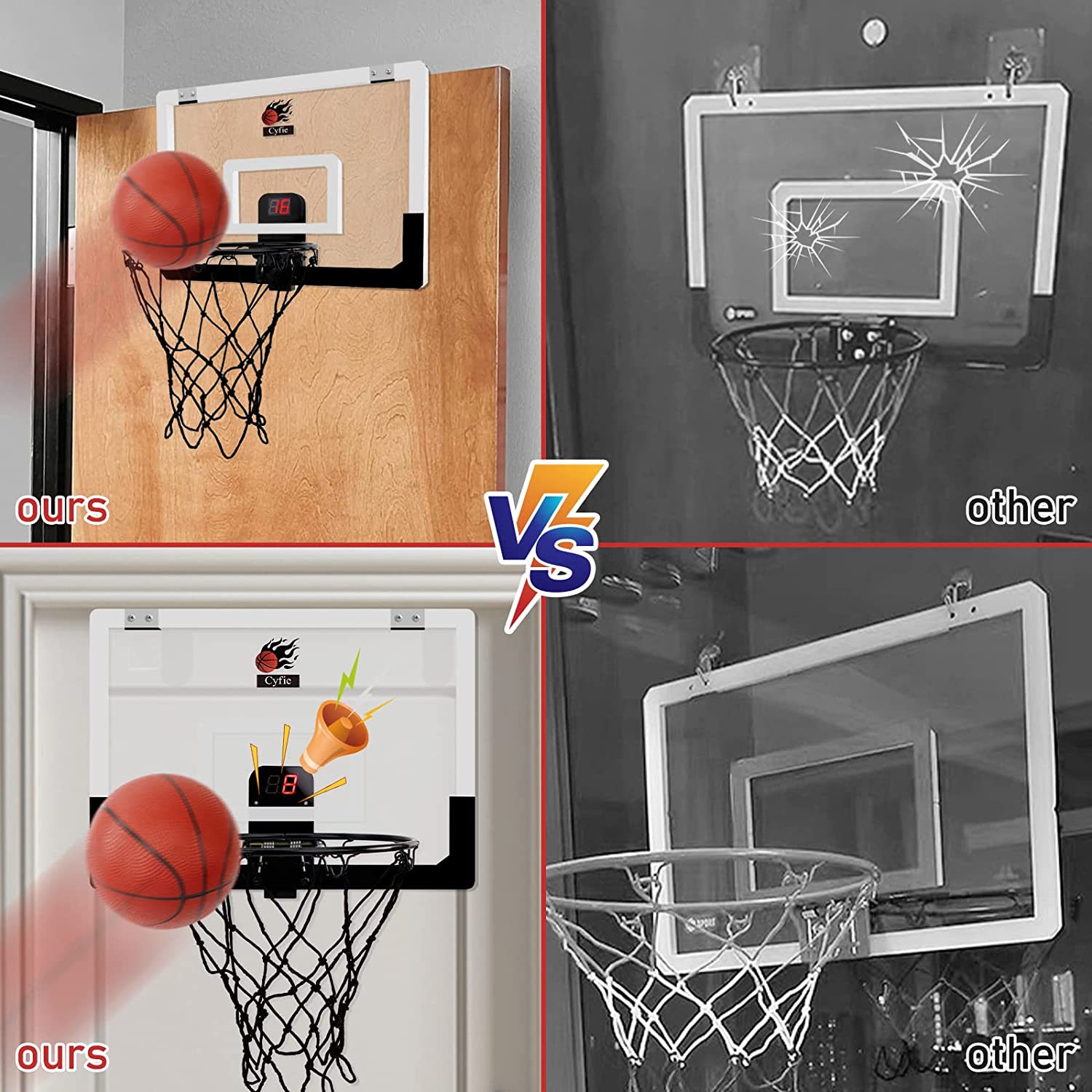 Cyfie Indoor Basketball Hoop Mini Door Basketball Hoop over the Door Backboard Rim with Scoreboard for Kids Adults