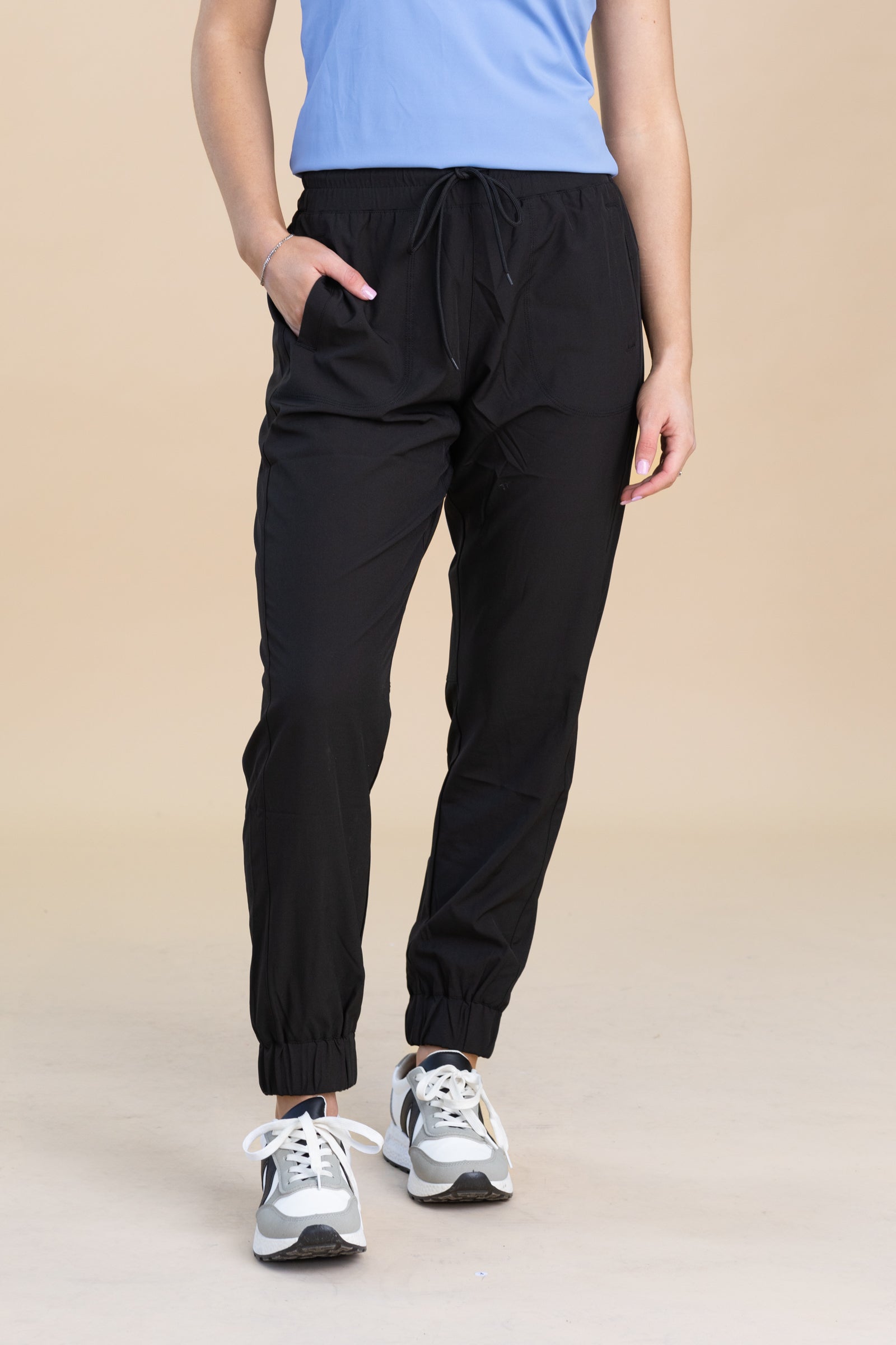 Black High Waisted Solid Knit Joggers