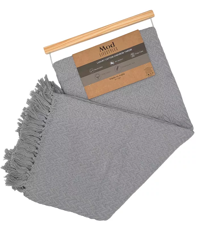 Mod Lifestyles Lux Yarn Chevron Cotton Throw Blanket， 60